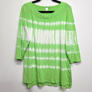 Thomas & Oliva Green White Tie Dye 3/4 Sleeve Tunic Knit Top XL
